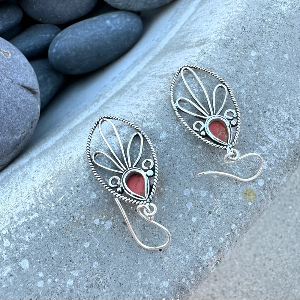 SUNDANCE orange copper turquoise earrings STERLING Silver gemstone GIFT floral - Picture 4 of 4